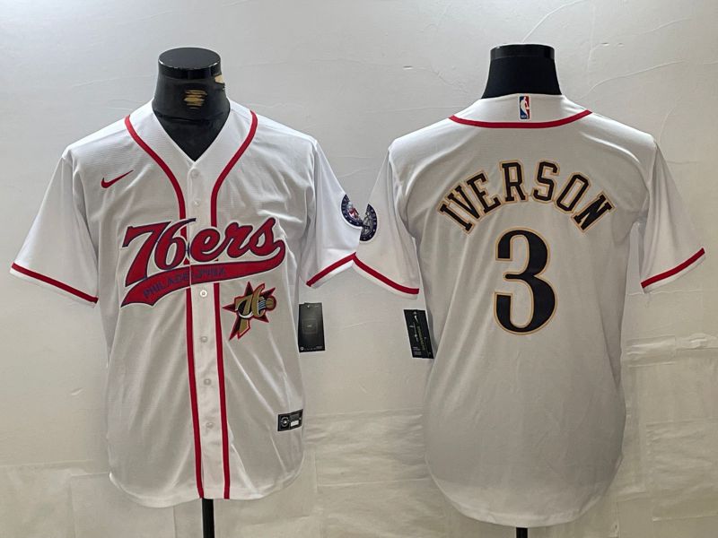 Men Philadelphia 76ers #3 Iverson White Jointly 2024 Nike NBA Jersey style 3->philadelphia 76ers->NBA Jersey